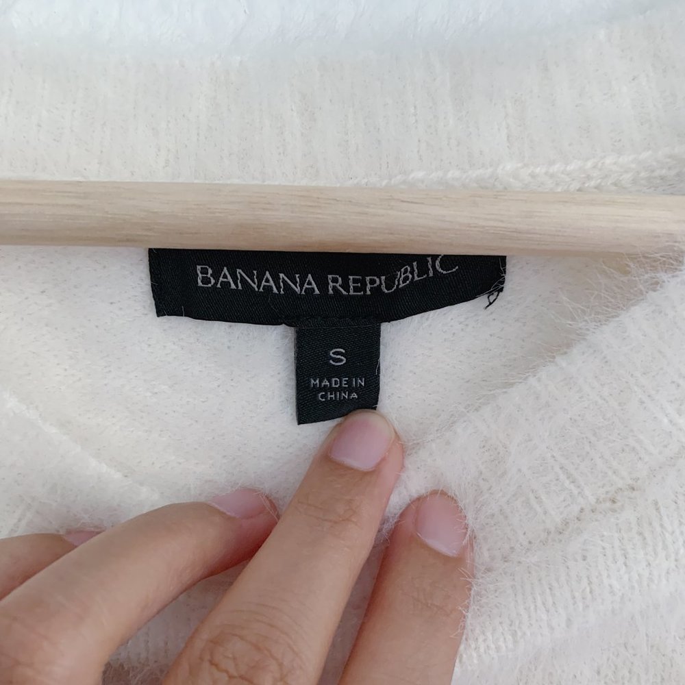 Banana Republic White Fuzzy Balloon Sleeve Cozy Sweater S - Picture 6 of 8